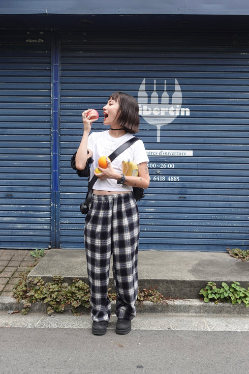 起毛チェックラフパンツ